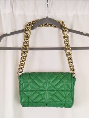 Zara Emerald Green Quilted Shoulder Bag with Gold Chain